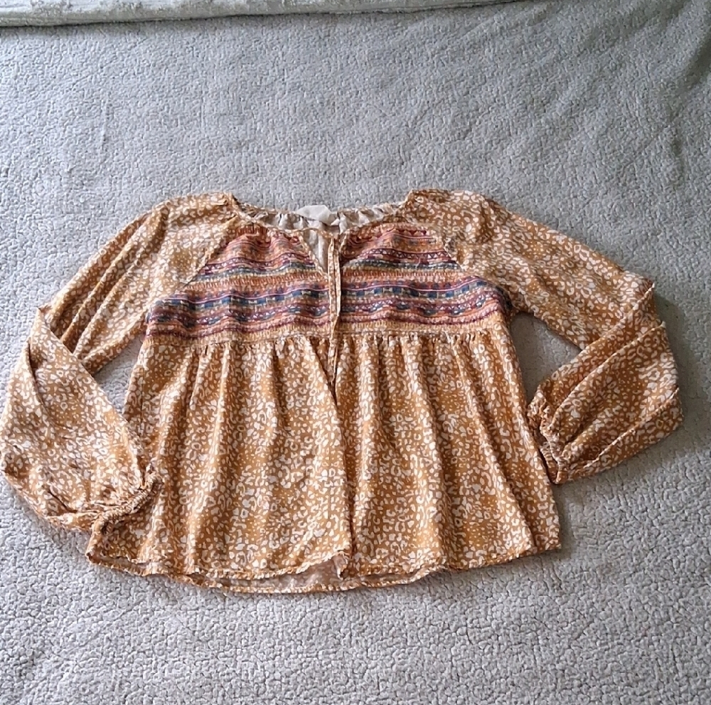 Savanna Jane Bohemian Tan and Multicolor Blouse Large
